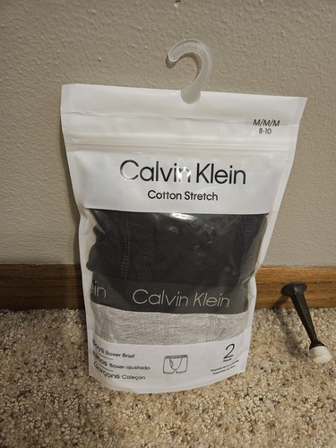 Calvin Klein Boys' Cotton Boxer Briefs 2pk, Black & Grey, M (8-10) - Picture 1 of 5