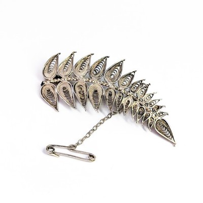 Vintage Sterling Silver Filigree Leaf Brooch | 58mm | Hallmarked 925 #69871