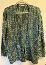 J Jill Open Cardigan S Multicolor Pockets Cozy Art Teacher Boho Coastal Granny