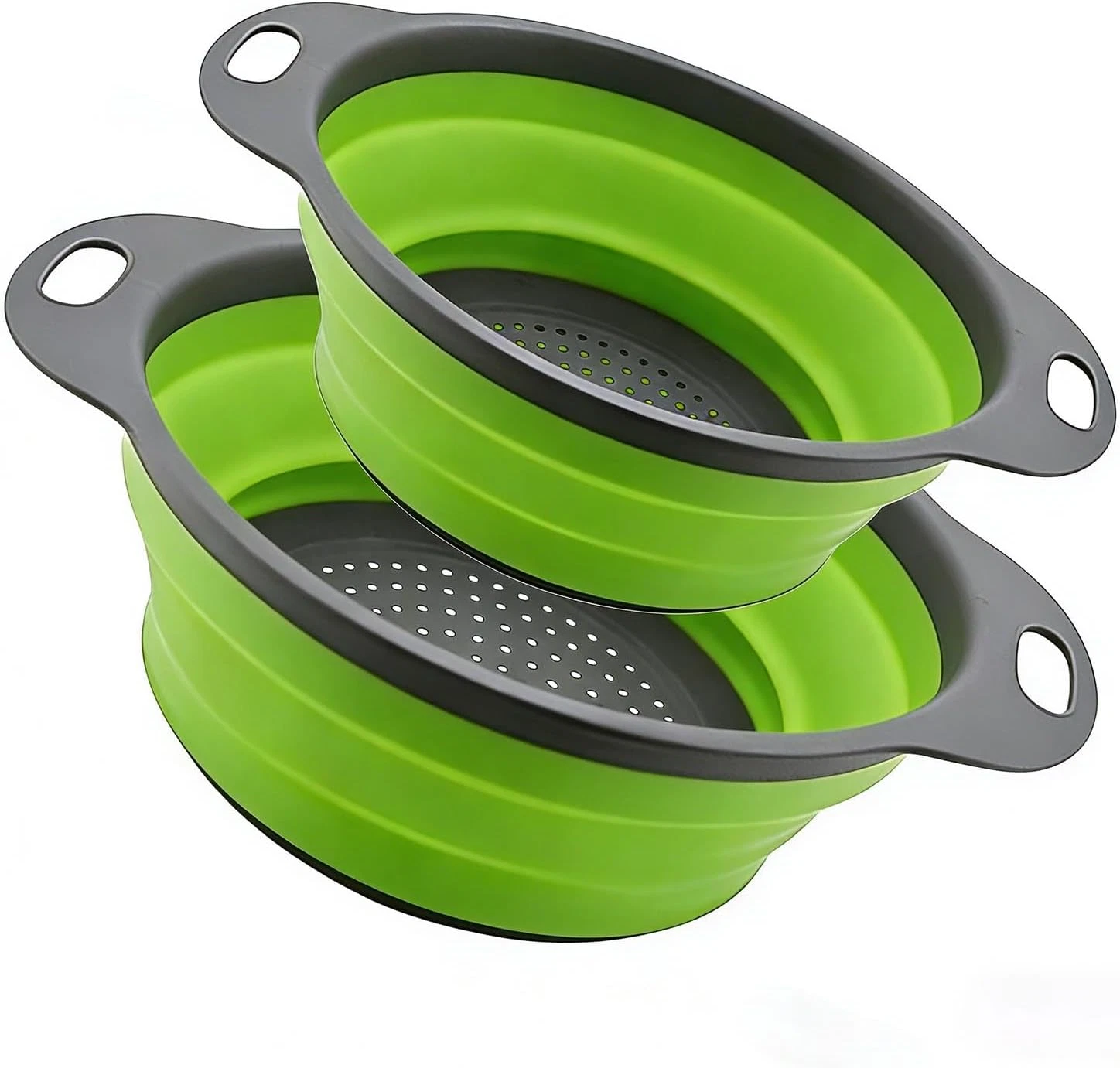 2 Pack Collapsible Silicone Colander Foldable Strainer Basket Kitchen Green
