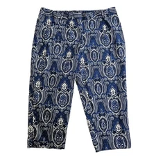 Talbots Petite 16 Capri Heritage Blue Paisley Career Office Church Stretch Pants