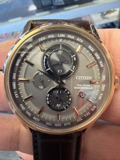 Citizen Eco-Drive Men's Radio Controlled World Time Watch 100m Brown Leather