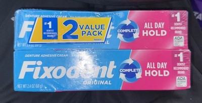NEW 2 X Fixodent Original All Day Hold 2.4 OZ ea Factory Sealed Denture Adhesive