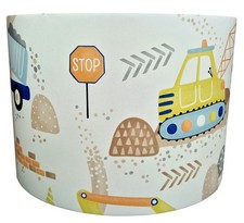 Kids Digger and Truck Lampshade - Boys Construction Drum Light Shade
