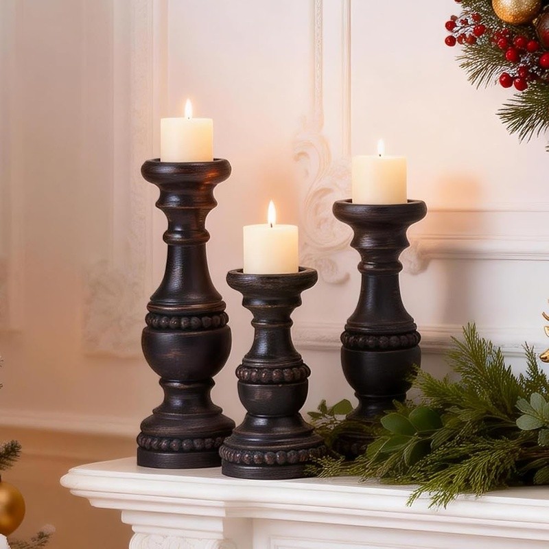 S Set Of 3 Vintage Pillar Stands Home Decor New