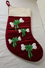Plush Puppies Red White Velvet Dod Christmas Stocking Bones Ribbons 17"