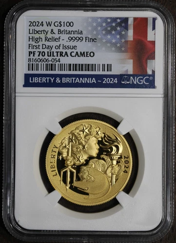 2024-W (PF70) 1 oz $100 Proof Gold Liberty & Britannia NGC - First Day of Issue