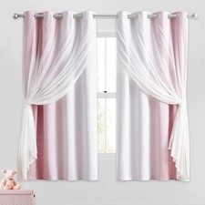 100 Blackout Curtains with Sheer Overlay Mix and 52"W x 63"L Pack of 2 Pink