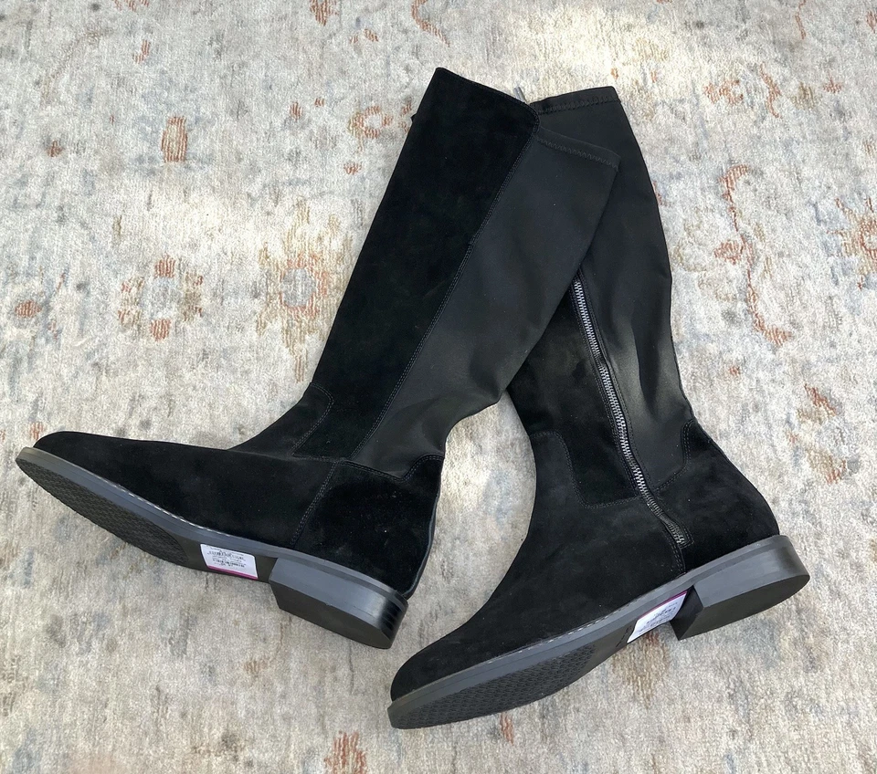 Donald Pliner NWOT Tall Leather Black Suede Low Heel Boots Sz 11 - Image 3 of 4