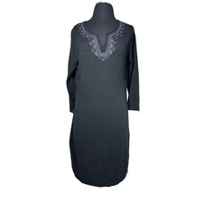 Tommy Bahama Black Pickford Embellished Split Neck Sweater Dress 3/4 Sleeve Sz S
