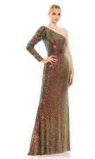 Ieena Mac Duggal Black Irridescent Sequin One Shoulder Gown Size 8 $398