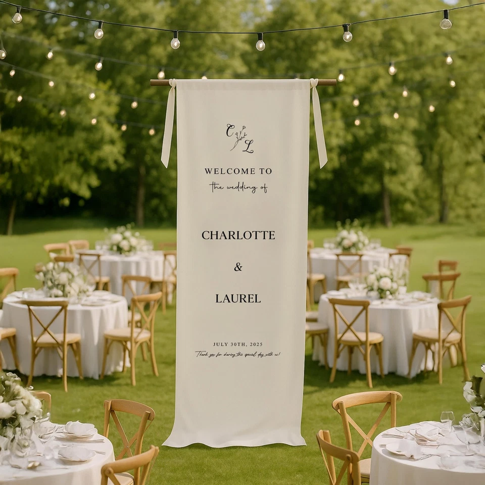定制面料婚礼欢迎标志,现代婚礼标志,婚礼横幅 — 第 2/4 张图片