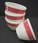 VTG 4 Bowl Milk Glass Corning Red White Custard Cups USA Collectible Friend Gift