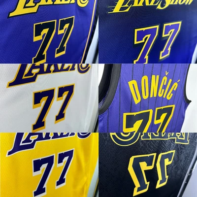 MARKENLOS Herren Sweatshirt Luka 77 Lakers Bestickt in Weiß Schwarz Doncic Trikot