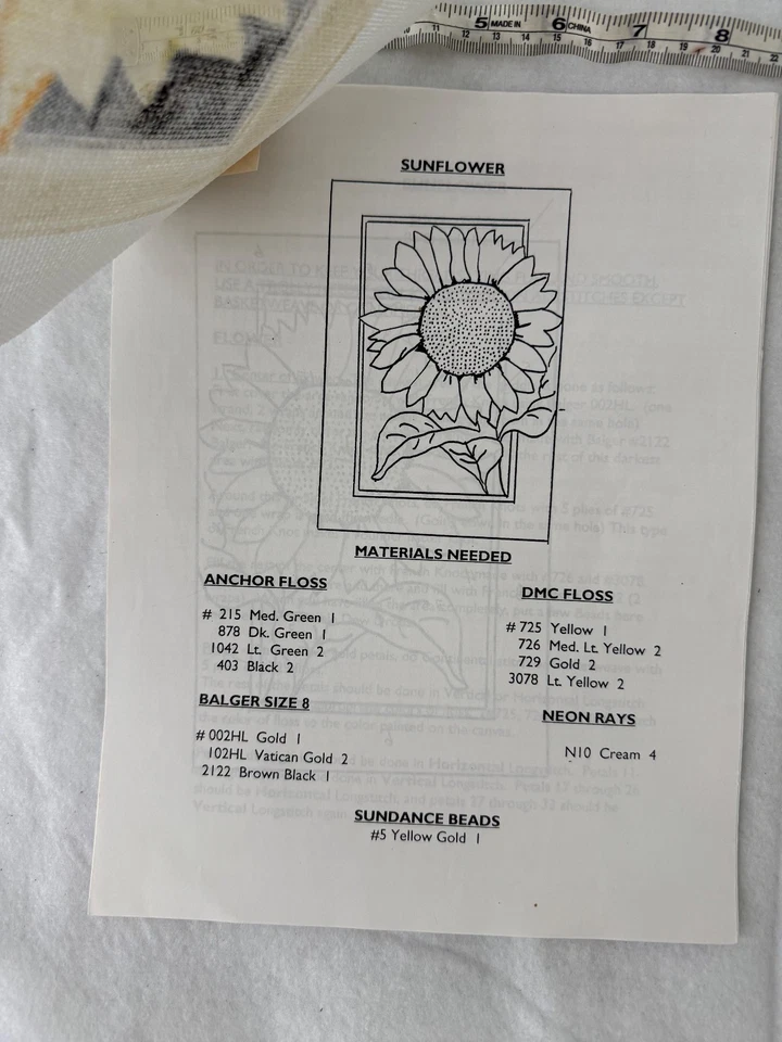 Collections SUNFLOWER painted needlepoint canvas + stitch guide NEW - Image 3 of 3