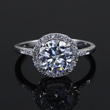 2 CTW Round Cut Certified Moissanite Halo Engagement Ring 14k White Gold Plated