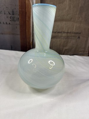 Green Blue Swirled Glass Vase Vintage Dansk Mezza Filigrana 9 