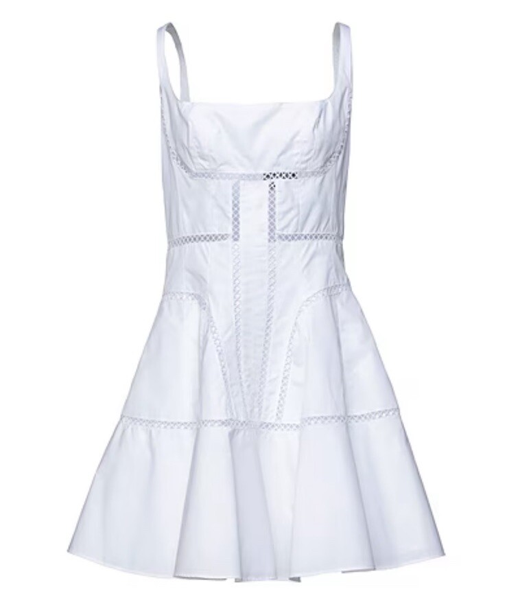 NUEVO CON ETIQUETAS Giovanni Bedin Blanco Godet Acampanado Vestido Algodón MINI VESTIDO Blanco TALLA 38 EE. UU. 2