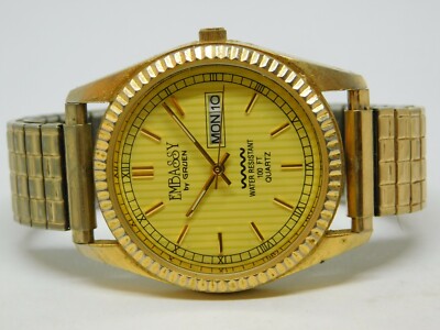 Embassy by Gruen GEM3122 Gold Tone Quartz Women's Watch Sz. 6 1/4'' New Battery