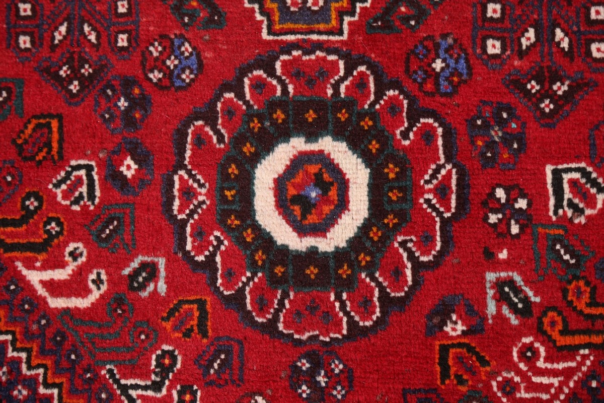 Tapis Vintage Abadeh 7x10 - Laine Rouge Tissée Main - Occasion Bon état