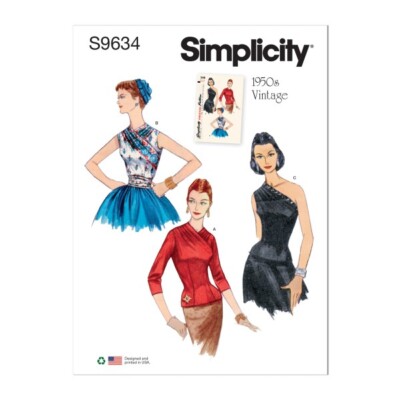 SIMPLICITY Schnittmuster 9634 Misses Vintage Style 50er Tops Gr. 16-24 ungeschnitten