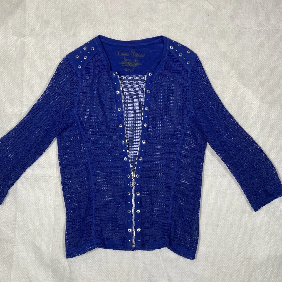 Chaqueta Onque Informals Para Mujer Pequeña Azul Malla Adornada Cremallera Playa Informal Transparente Foto 2 de 4