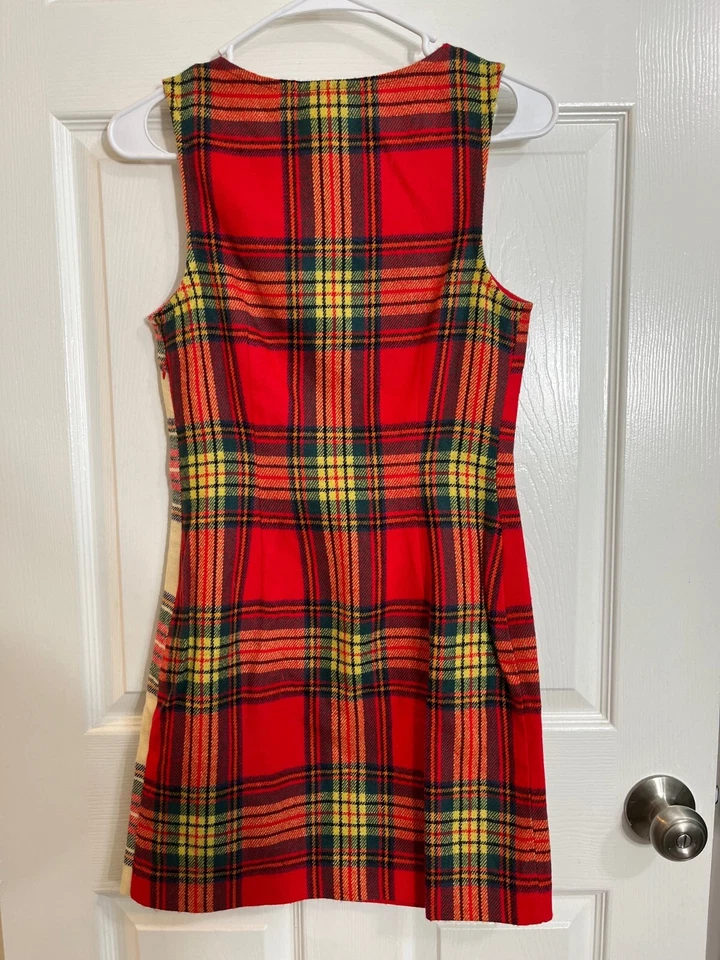 Vestido Princesa Vera Wang a Cuadros Talla 1 Sin Mangas Rojo Tartán Vacaciones Mod Preppy Foto 2 de 4