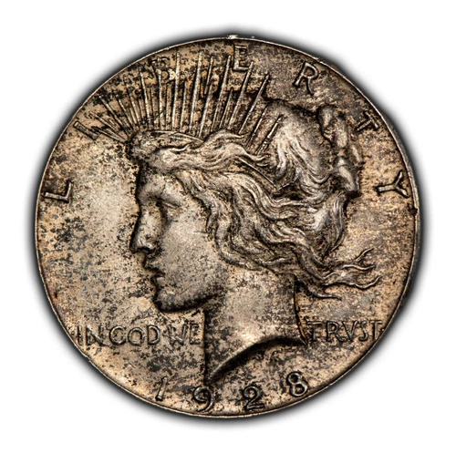 1928 $1 Silver Peace Dollar - Luster - Pattern Toning - AU Key Date - SKU-B3795