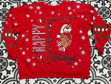 Vintage 1980s Happy Holidays Teddy Bear Ugly Christmas 80s Sweatshirt Medium