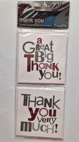 8 Simon Elvin Thank You Cards and envelopes 10x10cm Two designs  - Picture 1 of 1