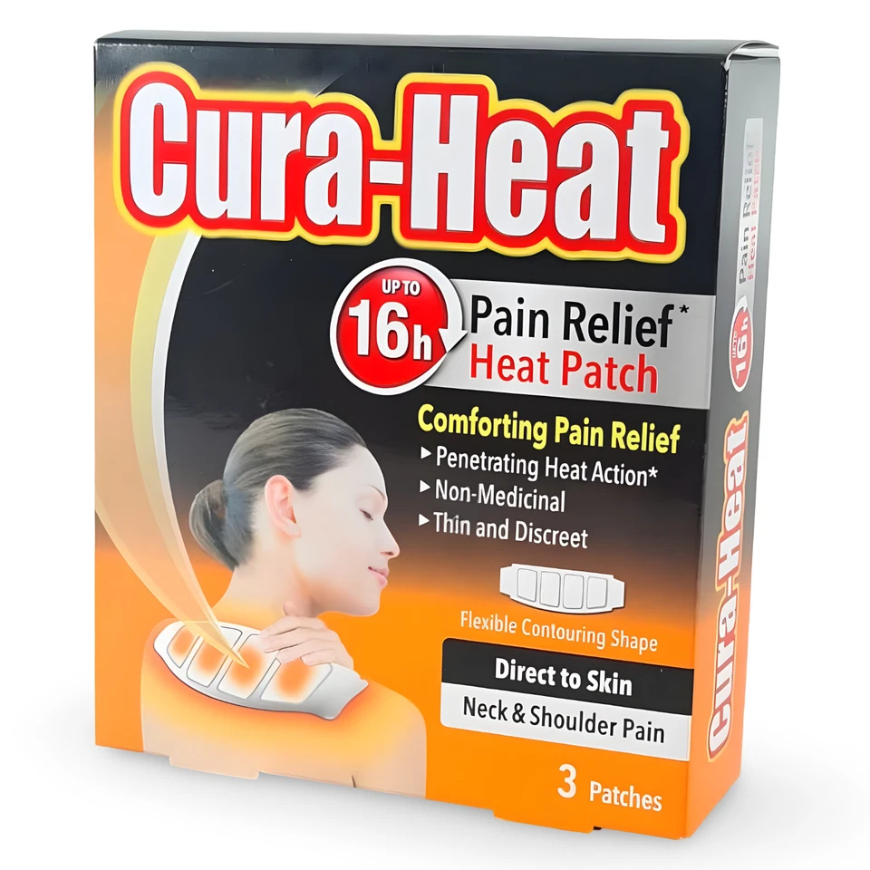 CURA-HEAT Cura Heat Pads Neck & Shoulder Heat Patches Pain Relief 3 Pack