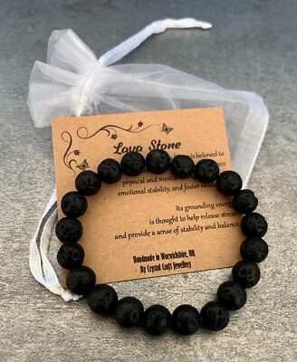 LAVA STEIN Armband Stretch Fit Handarbeit + Geschenktüte & Karte Kristall Edelstein 8mm
