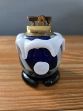 Vintage Heavy Clown Table Lighter Double Glass Blue Cobalt Milk Glass 