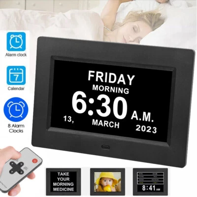 MARKENLOS Digital Wecker 7 Zoll Kalender Tag Uhr Seniorenuhr LCD Display Wecker mit Datum