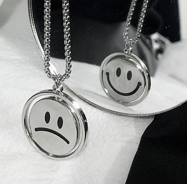 Titanium Silver Reversal Flip Round Lucky Happy Smile Face Sad