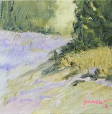 ORIGINAL ART HAND PAINTED HAZY MEADOW CALM WEATHER COLORFUL US BY SUE FURROW