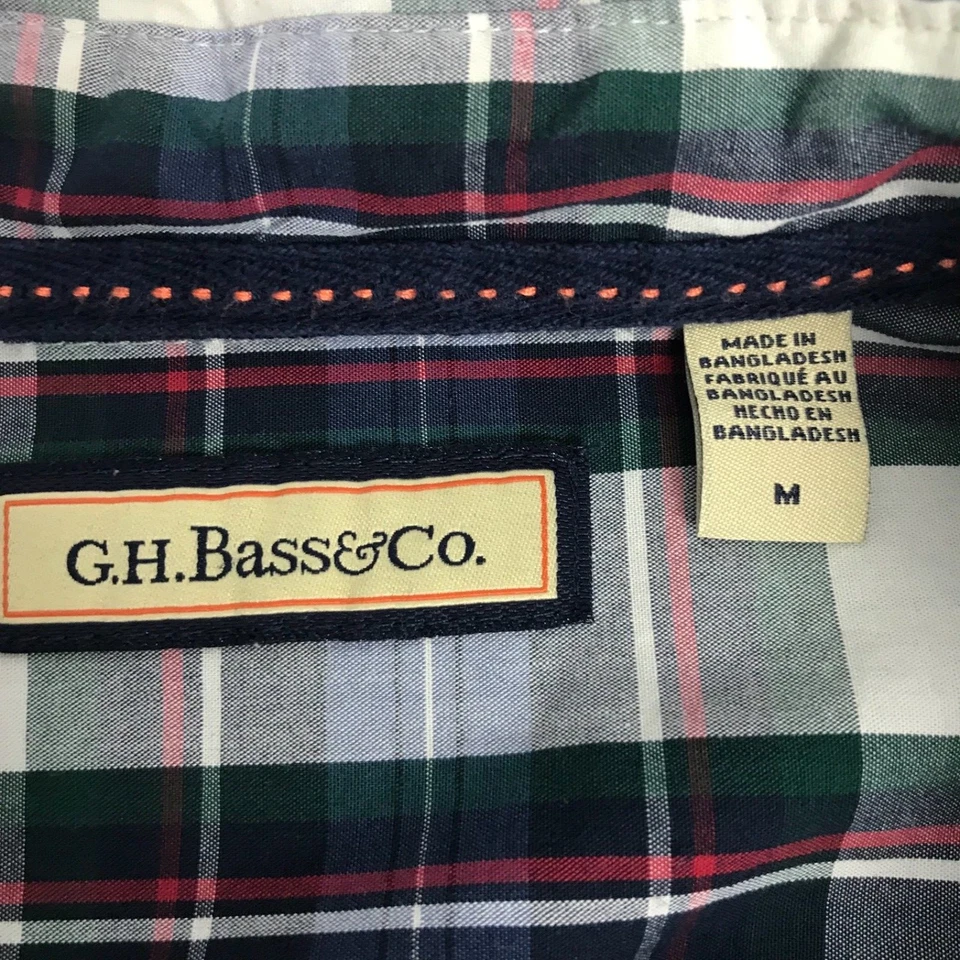 Camisa de vestir GH Bass para hombre azul verde amarillo a cuadros. 100% algodón talla mediana Foto 3 de 3
