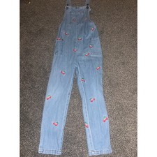 Mini Boden Girls Small 6-7 Denim Christmas Embroidered Overalls