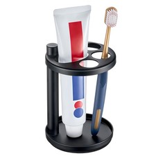 Porte Brosse à Dents et Dentifrice pour Comptoir Salle de Bain, Métal Électrique Noir