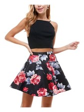 CITY STUDIO Womens Fit + Flare Mini Dress Black Spaghetti Strap Party Juniors 7