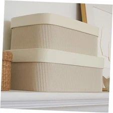 Decorative Storage Boxes with Lids – Set of 2 Beautiful Fluted Cardboard Beige