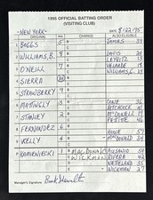 Buck Showalter SIGNED 8-22-95 Yankees @ A’s Official Lineup Card w/ Mattingly
