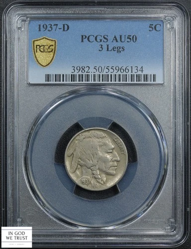 1937 D Three Legged Buffalo Nickel 5C 3 Legs PCGS AU 50