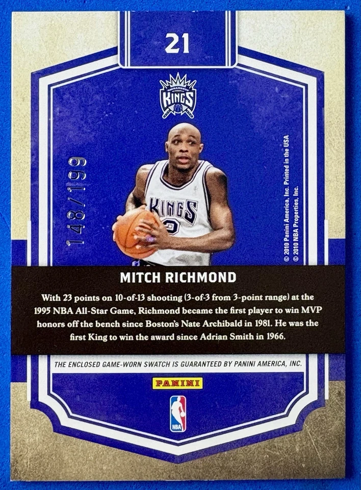 2009-10 Panini Classics Dress Code Patch Mitch Richmond 148/199 #21 Kings HOF - Image 2 of 3