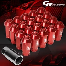 J2 M12X1.25 7075 ALUMINUM 25MM OD/50MM 20PC OPEN END LUG NUT SET W/ADAPTER RED