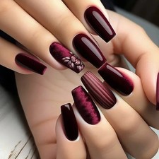 24Pcs Fashion Fake Nails Press on Long Ballet False Nails Art with Flower Design