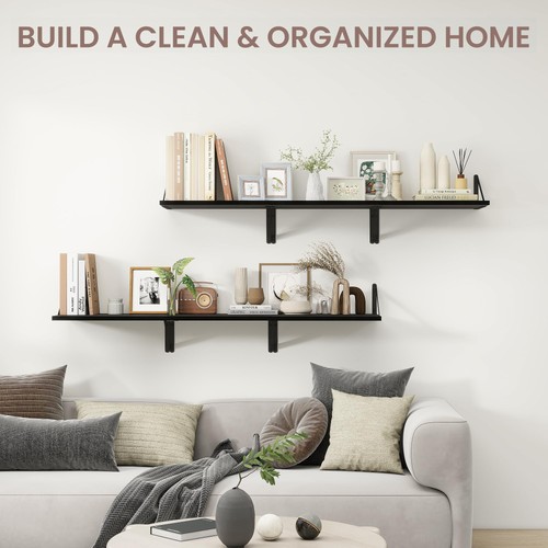 Deep Floating Shelves for Wall, 16" W x 12" D Black Engineered Wood Wall Shel... - Picture 2 of 7