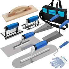 10PCS Concrete Trowel Set, Masonry Hand Tool Set Includes Large Flat Finishin...