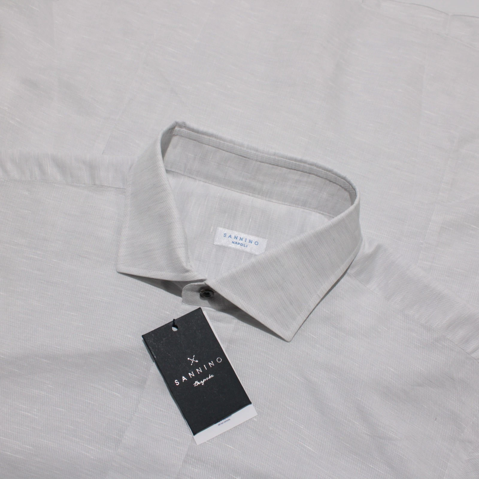Sannino NWT Casual Button Down Shirt Size L in Gray Melange Cotton & Linen Blend