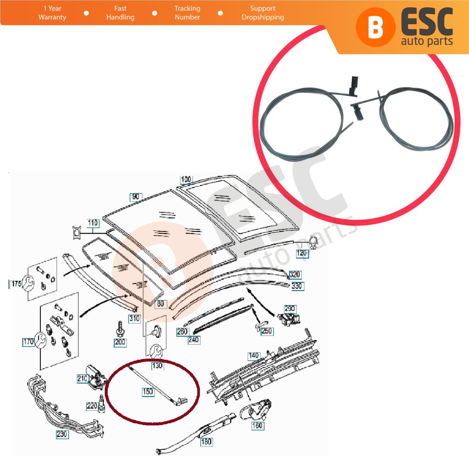Sunroof Sun Blind Cables for Mercedes C Class Coupe CL203 CLC CL203 2008-2011